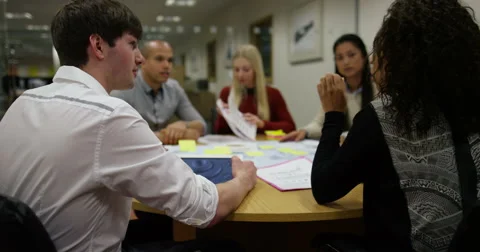4k, A multi-ethnic group of young people in a business meeting. Video stock 61565257