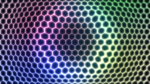 4K Multicolor Neon Hexagonal Grid Animated Seamless Loop Cyberpunk Background Stock Footage 334063477