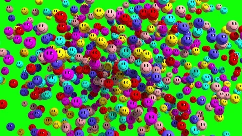 4K. Multicolor Smiley Face Icon Explosion. Green Screen. 3D Animation. Stock Footage 89612485