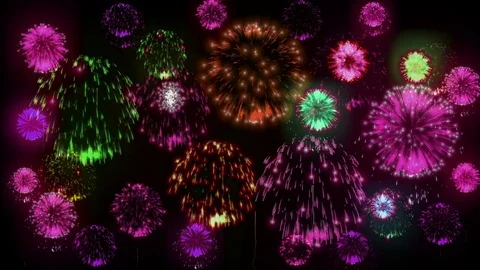 4K multiple fireworks. Beatiful colorful big firecrakers. 3d animation Stock Footage 72928344
