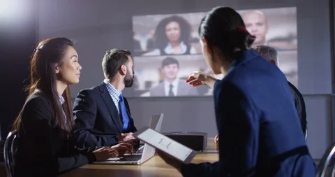 4K Multiracial business team having a conference meeting connected by video link Video stock 104647853