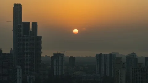 4K Mumbai Bombay  Static Timelapse Worli Sunrise Zoom Stock Footage 104579022