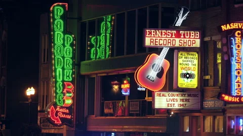 4K Nashville Honky-tonk District Night 3 Stock Footage