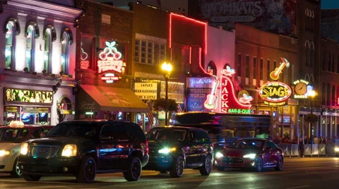 4K Nashville Honky-tonk District Night Timelapse 6b Stock Footage