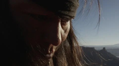 4K Native American man slowly looks up Stock Footage 45301638