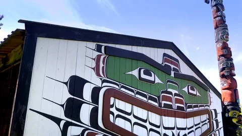 4K Native Haida Totem Pole Art and Longhouse North American First Nations Indian Stock Footage 78646848