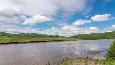 4K Natural Scenery Time-lapse of Grassland Rivers Stock Footage 341681278