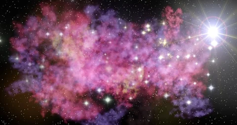 4K nebula clouds pan and dolly with a bright star Stock Footage