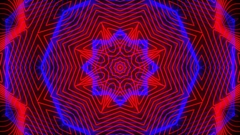 4K Neon Blue and Red Kaleidoscope Geometry Tunnel Loop Vídeos de archivo 340463681