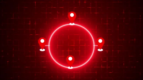 4K Neon Circle Route with Map Pin on a grid background. Stock Footage 344874523