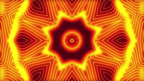 4K Neon Fire Orange and Yellow Kaleidoscope Geometry Tunnel Loop Vídeos de archivo 340463902