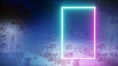 4K Neon Frame on Rusty Wall Background with Smoke Abstract 3D Animation Stock Footage 335287966