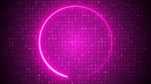 4K Neon Glowing Circle Loop Animation on Digital Grid Background. Stock Footage 341382370