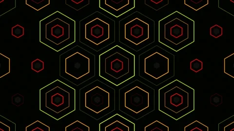 4K neon hexagon pattern loop vibrant tech background for broadcasts Stock Footage 332983620