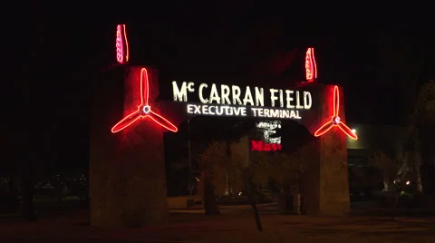 4K: Neon Lights Mark The McCarran Field Executive Terminal Stock-Footage 63097071