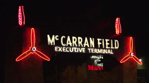 4K: Neon Lights Mark The McCarran Field Executive Terminal Stock Footage 63097133