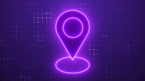 4K Neon Location Pin Animation on a grid background. Stock-Footage 344873206