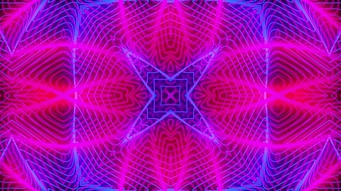 4K Neon Magenta and Blue Kaleidoscope Geometry Tunnel Loop Stock Footage 340463596