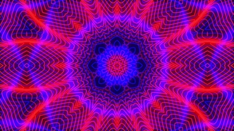 4K Neon Red and Blue Kaleidoscope Geometry Tunnel Loop 库存影片 340463577
