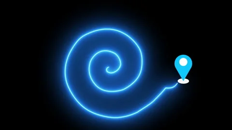 4K Neon Spiral Route with Map Pin on a black background. Stock-Footage 344873712