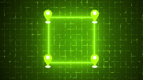 4K Neon Square Route with Map Pin on a grid background. Stock Footage 346680602