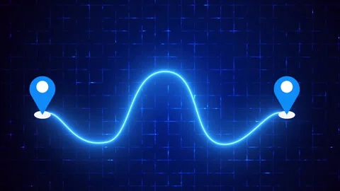4K Neon Wave Route with Map Pin on a grid background. Stock Footage 344872402