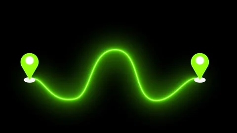 4K Neon Wave Route with Map Pin on a black background. Stock Footage 344872711