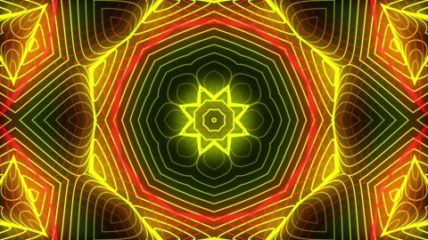4K Neon Yellow and Orange Kaleidoscope Geometry Tunnel Loop Vídeos de archivo 340463671