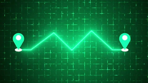 4K Neon Zigzag Navigation Route with Map Pin on a grid background. Stock Footage 340605883
