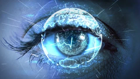 4K Network of connections and data processing face. Eye Loop Animation. Stock Footage 178406388