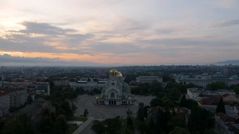 4K Nevsky Cathedral SOFIA BULGARIA Drone at Twilight Sunset Stock Footage 122461931