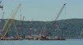 4K New Tappan Zee Bridge Tugboat Moves Barge-Mounted Crane 4k or 4k+ Resolution