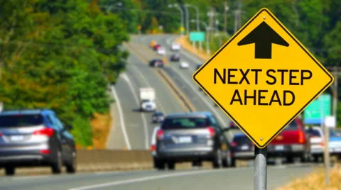 4K  Next Step Ahead, Yellow Diamond Traffic Sign, Road Sign Stock Footage 68788716
