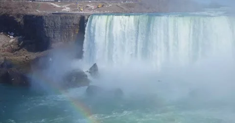 4K Niagria Falls Mist Cloud City Waterfall Gull Rainbow Cliff Stock-Footage 307128734