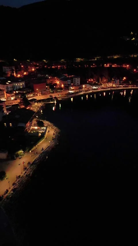 4K Night Aerial View of Torbole sul Garda, Lake Garda, Italy Stock Footage 316635216
