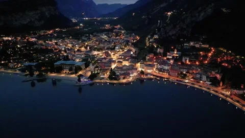 4K Night Aerial View of Torbole sul Garda, Lake Garda, Italy Stock Footage 316636831