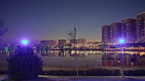 4K Night Cityscape Time-Lapse Lake Reflection - ProRes 422 HQ Stock Footage 324708426
