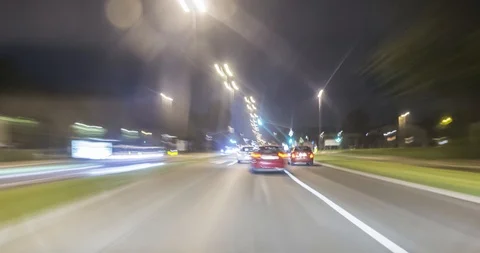 4k night hyper lapse car driving point of view on main road in Ljubljana Stock Footage 115944118