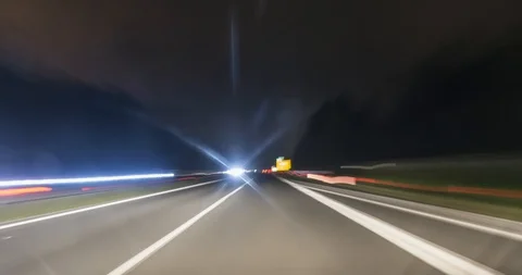 4k night hyper lapse driving car point of view on highway, Slovenia Stock Footage 115944135