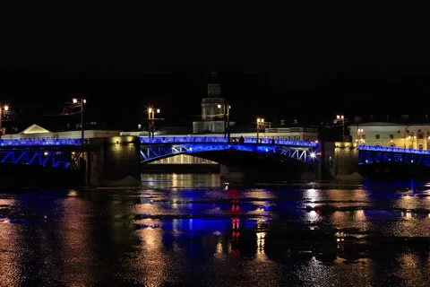 4K. Night of Opening Palace bridge in St. Petersburg, Russia. Ultra HD.  Stock Footage 48899385