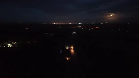 4K Night Road Through Dark Rural Landscape Vídeo Stock 333705258