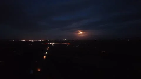 4K Night Road Through Dark Rural Landscape Stock Footage 333705259