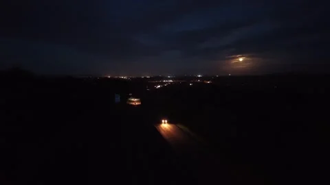 4K Night Road Through Dark Rural Landscape Stock Footage 333705292