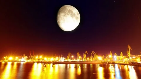 4K night seaport. timelapse. Stock Footage 85361675