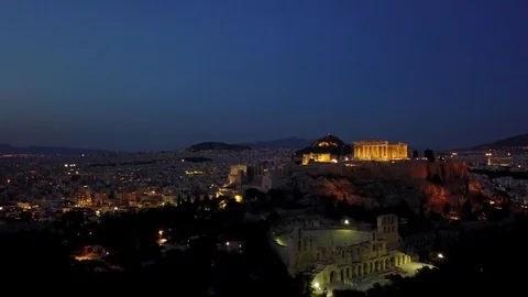4K Night Time Drone View Of Acropolis Of Athens Greece 動画素材 103214977