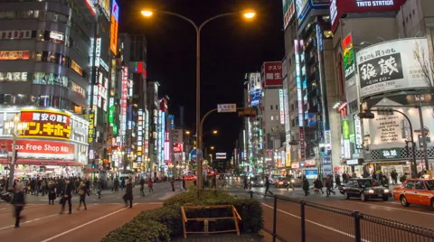 4k night time lapse of the famous neon strip near Kabukicho in Shinjuku Tokyo Stock Footage 46195669