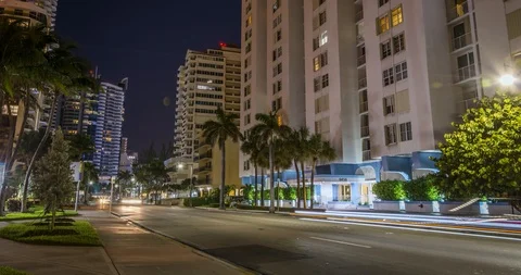 4k Night Time Lapse Miami Beach With Traffic Car Lights Stock Footage 113335663