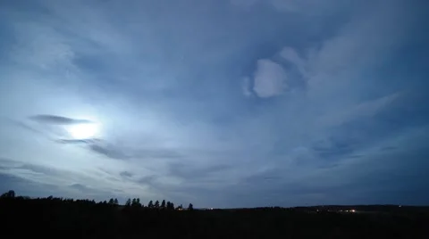 4K Night Time Lapse of Moonlight and Feathery Clouds Stock Footage 54713291