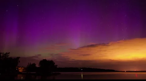 4K Night Time Lapse of Rare Purple Aurora, Minnesota Stock Footage 54714334
