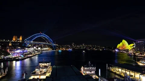 4K Night Timelapse of Circular Quay during VIVID 2018 Stock Footage 90438434